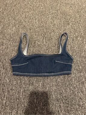 Zara Denim Bralette Crop Top Dark Wash Contrast Stitching Size S